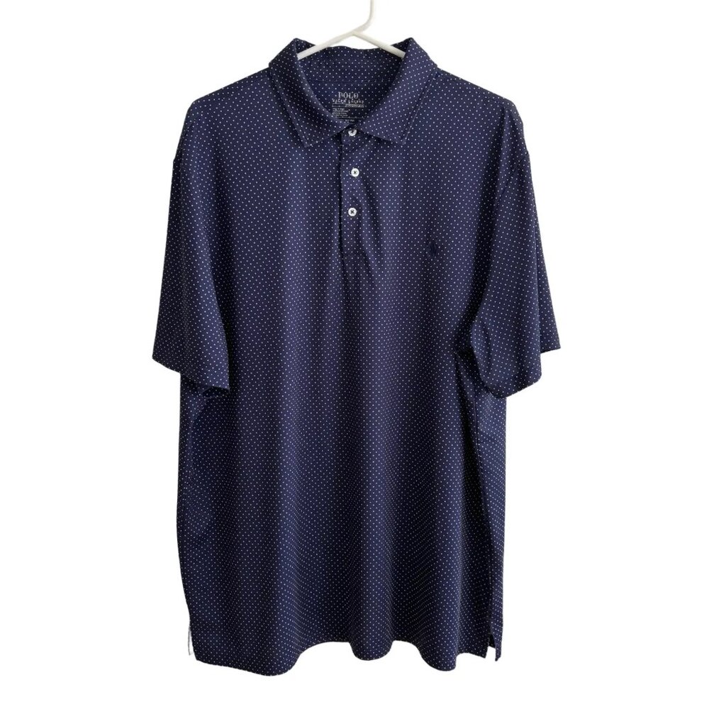 NEW POLO RALPH LAUREN Short Sleeve Polka Dot Performance Polo in Navy  MEN'S XL